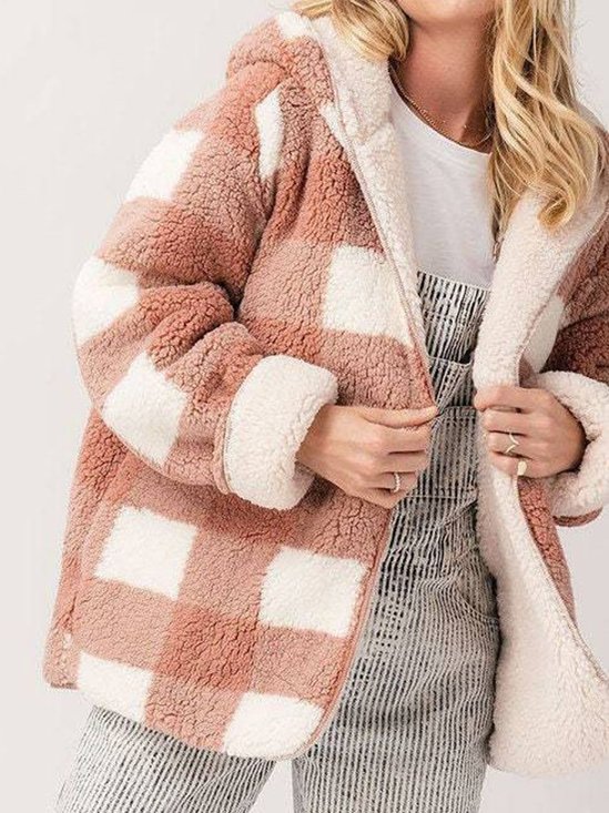 Caniche Blousons Femmes Décontracté Hiver Plaid Polyester Naturel Poids lourd Quotidien Encapuchonné Encapuchonné