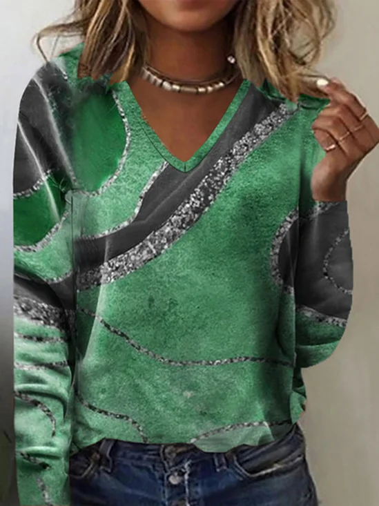 T-shirts Femmes Décontracté Ombre Printemps / Automne Polyester Léger Quotidien Manches Longues Régulier Élasticité moyenne