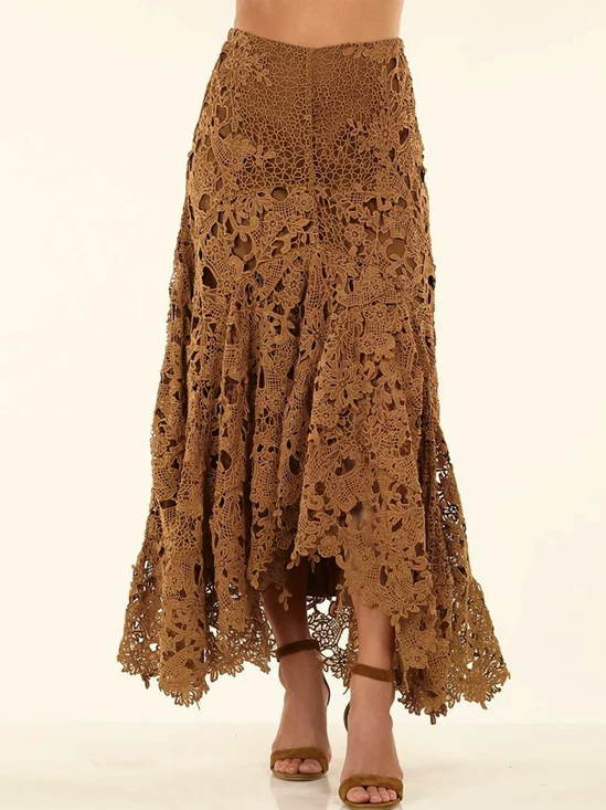 Jupes Boho Printemps / Automne Dentelle Polyester Naturel Quotidien Ample Dentelle Maxi pour Femmes