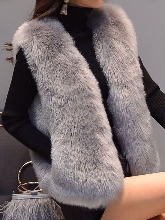 Cuir & Faux Cuir Femmes Plain Hiver Élégant Polyester Poids lourd Aucune élasticité Quotidien Sans Manches Régulier