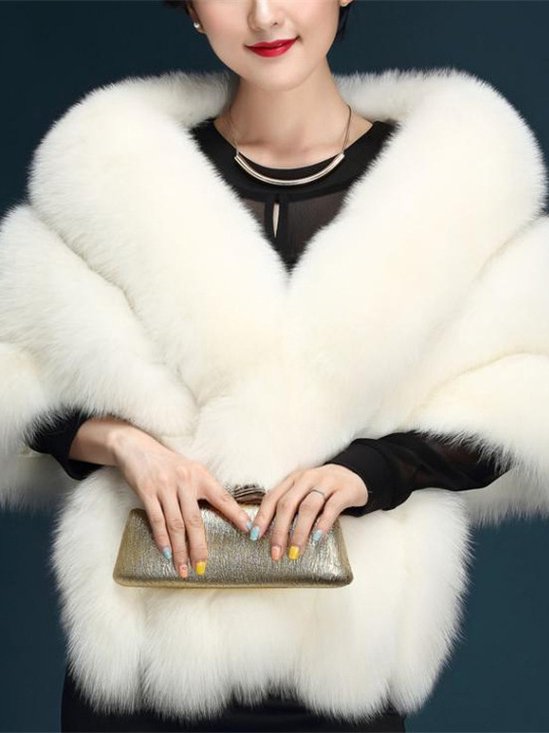 Cuir & Faux Cuir Femmes Plain Hiver Élégant Naturel Poids lourd Aucune élasticité Ample Demi Manche Cache-cœur