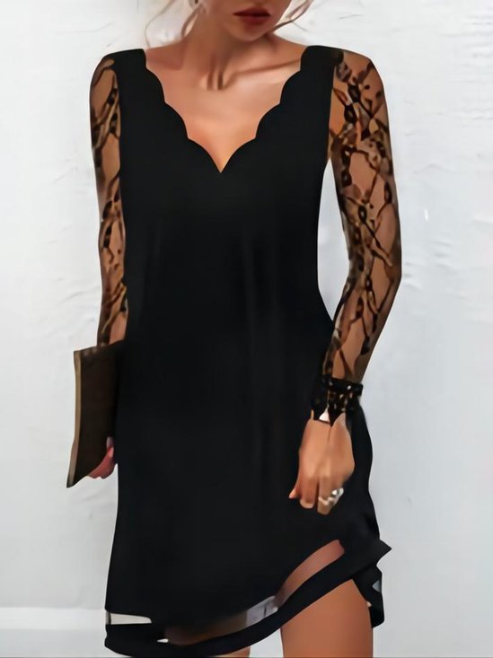 Robes Décontracté Plain Printemps / Automne Polyester Col V Quotidien Droit Maille Non pour Femmes
