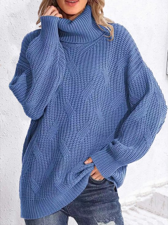 Pulls Femmes Rayé Décontracté Hiver Poids lourd Coupe Régulière Col Roulé Laine/Tricot Droit Élasticité moyenne