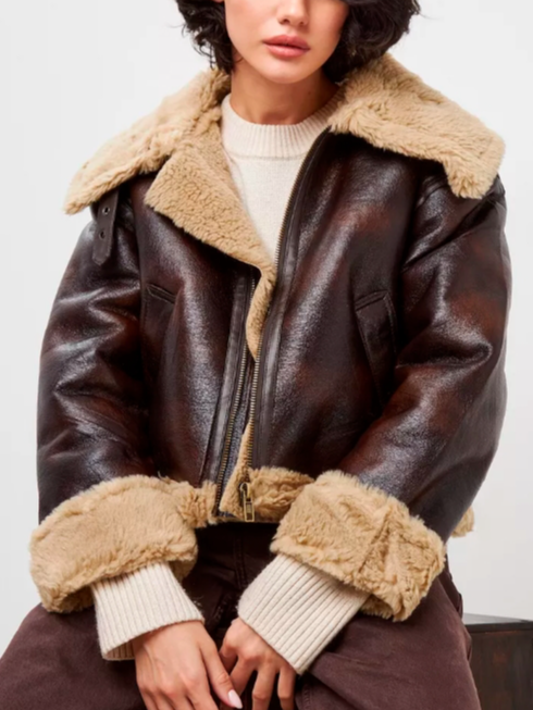 Blousons Décontracté Bloc de Couleur Automne PU Naturel Aucune élasticité Ample Manches Longues Col Châle pour Femmes