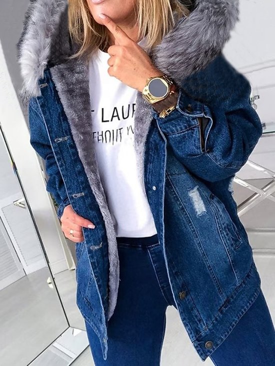 Blousons Décontracté Plain Automne Sweat-shirt à Capuche Naturel Quotidien Manches Longues Droit en Toison pour Femmes