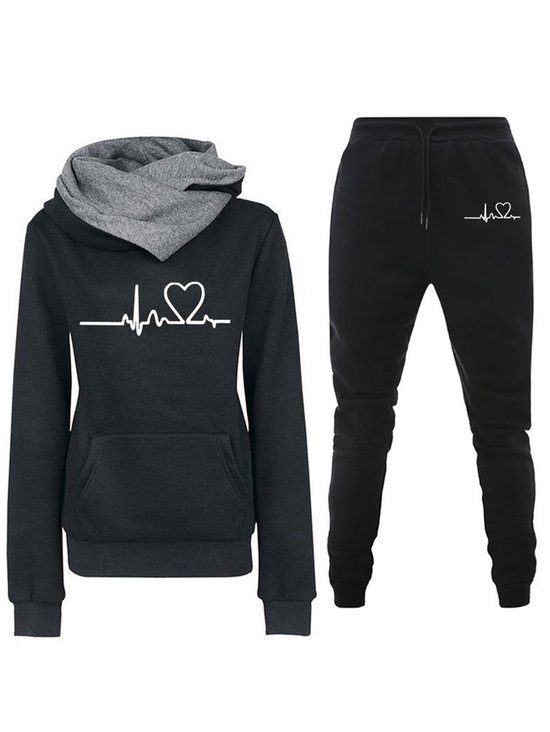 Deux Pièces Ensembles Femmes Décontracté Printemps / Automne Lettres de texte Sweat-shirt à Capuche Naturel Ample Manches Longues Top Avec Pantalons Droit