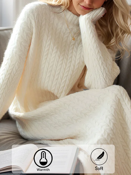 Robes Pulls Femmes Décontracté Plain Automne Naturel Manches Longues Col Rond Fil/fil de laine Droit Non