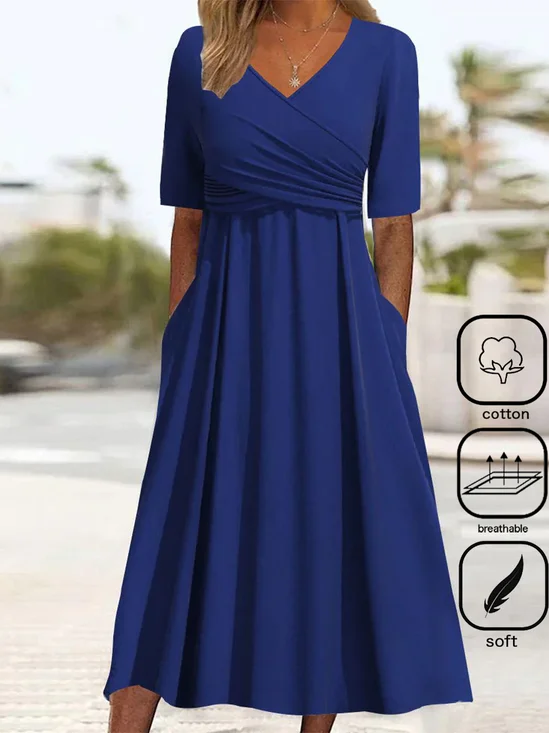 Robes Décontracté Plain Été Coton Naturel Ample Mi-longue Trapèze Non pour Femmes
