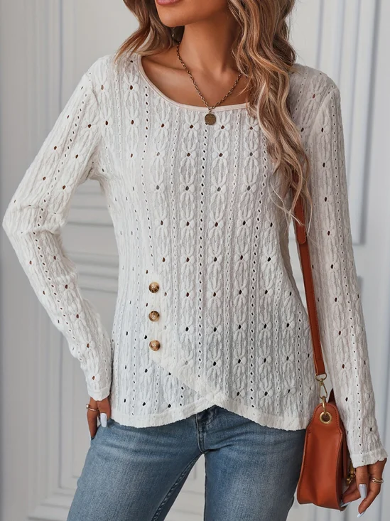 Chemisiers1 Décontracté Plain Printemps / Automne Polyester Aucune élasticité Ample Manches Longues Col Rond Collant pour Femmes