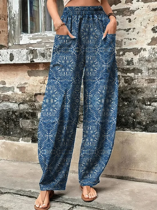 Pantalons Décontracté Ethnique Printemps / Automne Naturel Vacances Pantalons Harem Long Droit Régulier pour Femmes