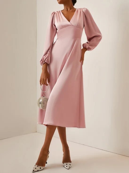 Robes Plain Printemps / Automne Simple Polyester Froncé Naturel Absorber l'Humidité et Évacuer la Sueur Régulier ré pour Femmes