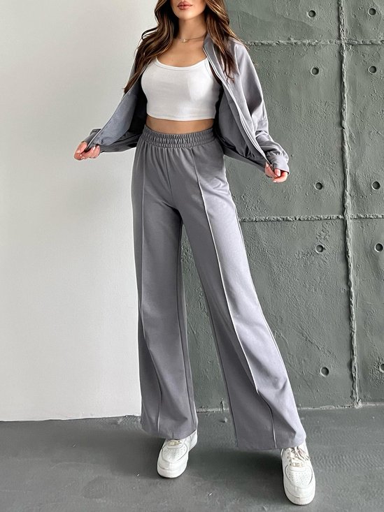 Deux Pièces Ensembles Décontracté Plain Printemps / Automne Polyester Quotidien Coupe Régulière Manches Longues Régulier Élasticité moyenne pour Femmes