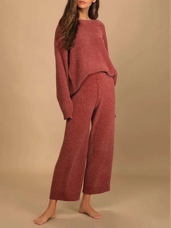 Deux Pièces Ensembles Femmes Décontracté Plain Printemps / Automne Acrylique Naturel Ample Top Avec Jupe Droit Élasticité moyenne