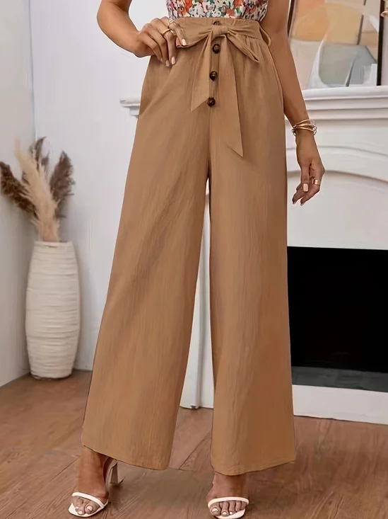 Pantalons Décontracté Plain Printemps / Automne Coton Et Lin Taille Haute Quotidien Long Droit Régulier pour Femmes