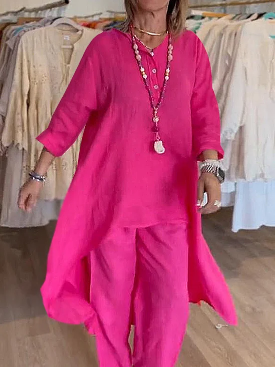 Deux Pièces Ensembles Femmes Décontracté Plain Printemps / Automne Polyester Quotidien Ample Manches trois quarts Top Avec Pantalons Droit