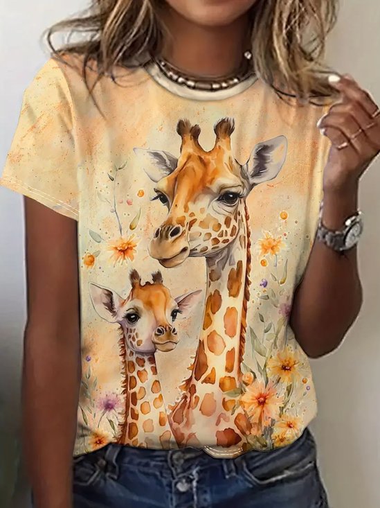 T-shirts Femmes Décontracté Été Cerf Aucune élasticité Quotidien Ample Jersey Meilleure vente Régulier