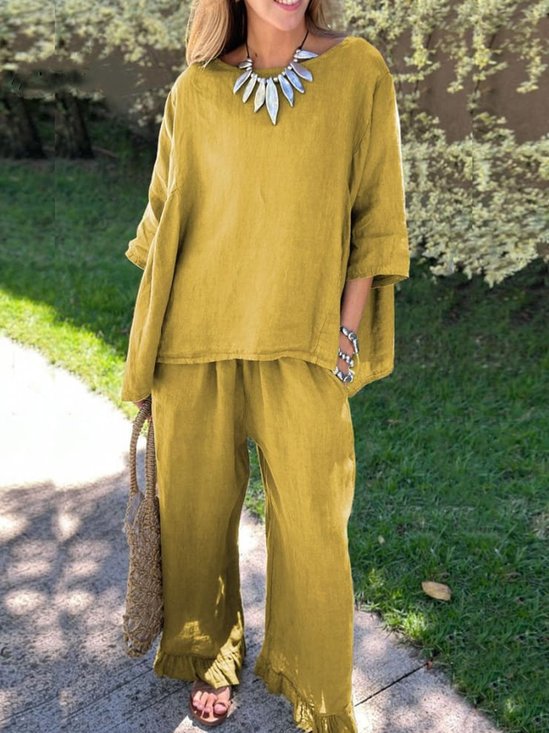 Deux Pièces Ensembles Femmes Décontracté Plain Printemps / Automne Polyester Ample Manches trois quarts Col Rond Droit Régulier