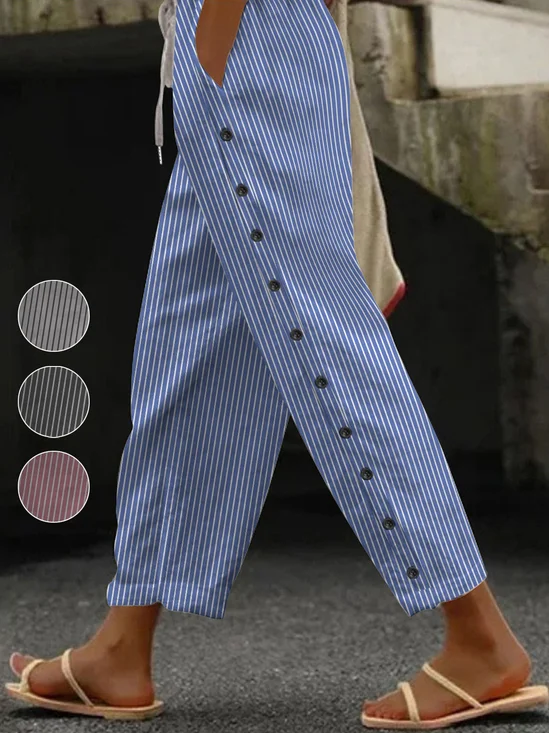 Pantalons Femmes Rayé Décontracté Printemps / Automne Polyester Naturel Quotidien Standard Pantalon droit Couture de poche