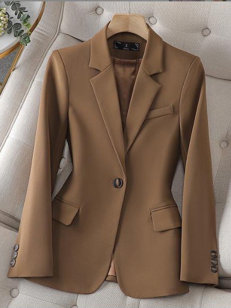 Blazers Décontracté Plain Printemps / Automne Naturel Aucune élasticité Quotidien Ample Régulier Droit pour Femmes