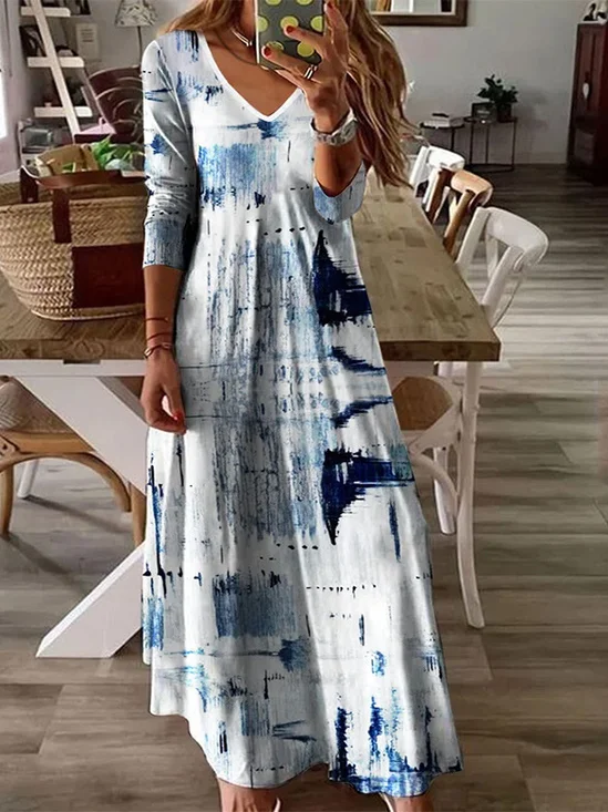 Robes Décontracté Abstrait Printemps / Automne Polyester Naturel Micro-élasticité Maxi Ligne X Régulier pour Femmes