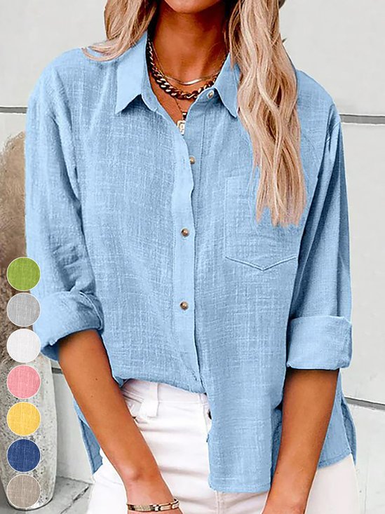 Chemises Femmes Décontracté Plain Printemps / Automne Coton Aucune élasticité Quotidien Régulier Régulier Col de Chemise