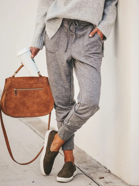 Pantalons Décontracté Plain Printemps / Automne Naturel Micro-élasticité Quotidien Ample Long Régulier pour Femmes