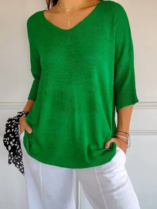 Pulls Femmes Décontracté Plain Printemps / Automne Manches trois quarts Fil/fil de laine Régulier Droit Régulier Élasticité moyenne