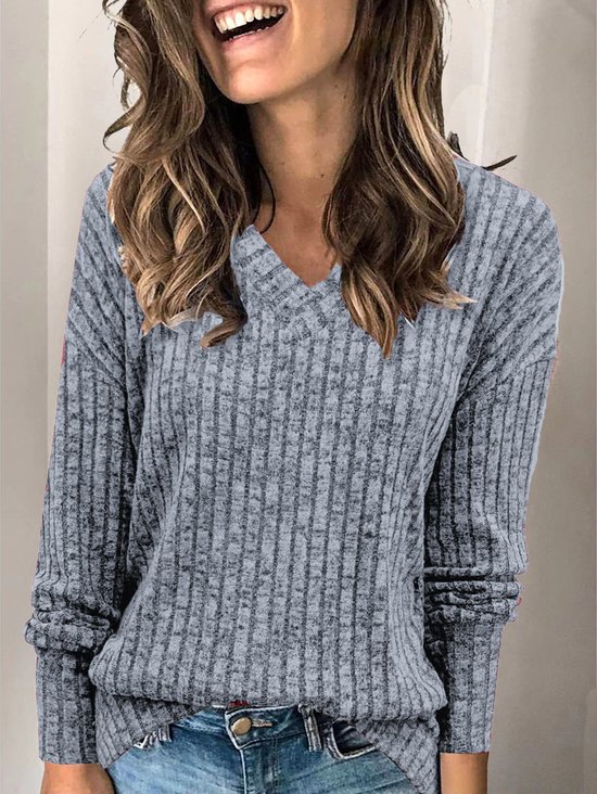 T-shirts Décontracté Plain Printemps / Automne Tricoté Manches Longues Régulier Droit Régulier Non pour Femmes