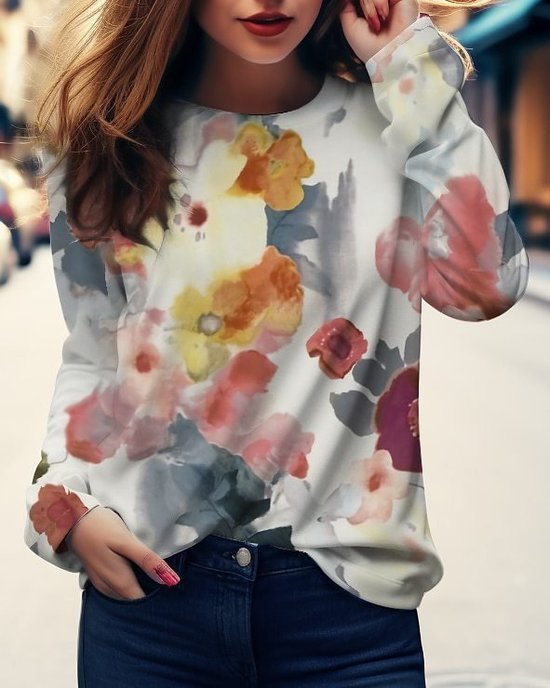 T-shirts Femmes Décontracté Papillon Printemps / Automne Quotidien Ample Col Rond Droit Régulier Dentelle