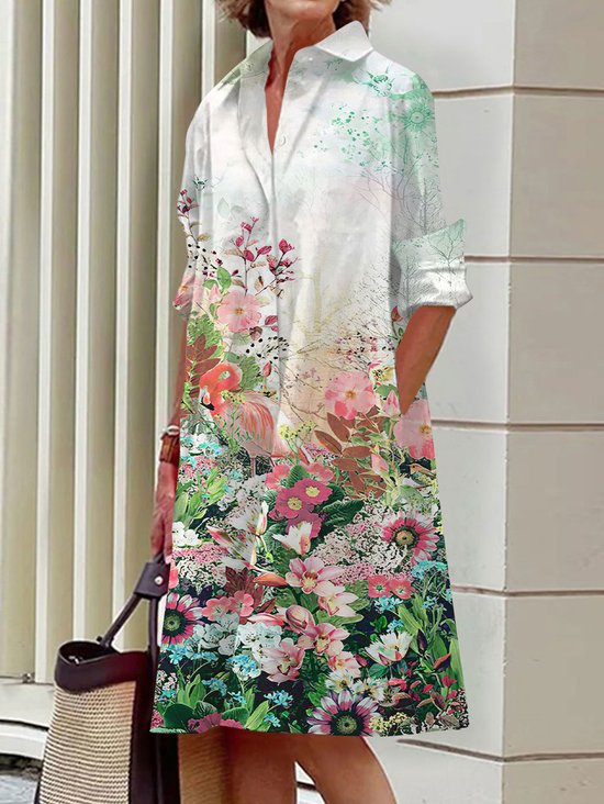 Robes Décontracté Floral Printemps / Automne Polyester Aucune élasticité Quotidien Mi-longue Régulier Poche Couture pour Femmes