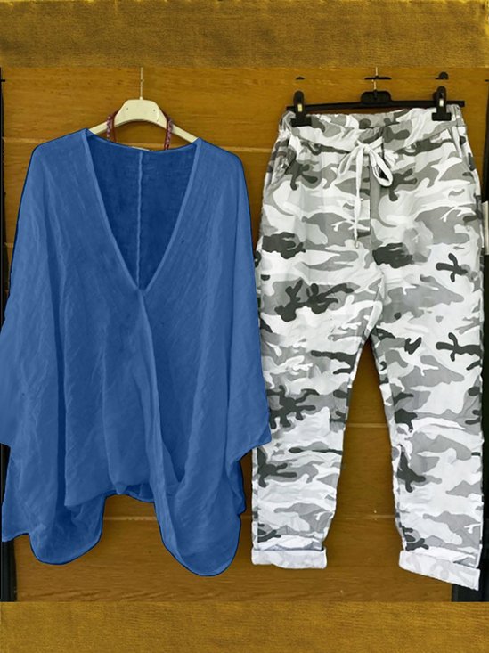 Deux Pièces Ensembles Décontracté Printemps / Automne Camouflage Polyester Naturel Quotidien Manches trois quarts Droit Régulier pour Femmes