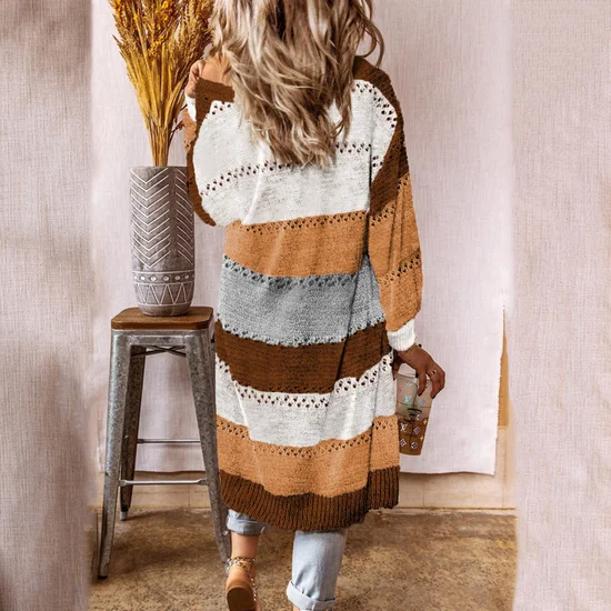 Cardigans Femmes Rayé Décontracté Hiver Micro-élasticité Quotidien Ample Laine/Tricot Régulier Épaissi