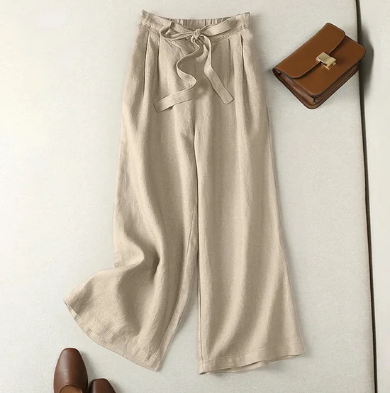 Pantalons Décontracté Ethnique Printemps / Automne Naturel Aucune élasticité Ample Coton Et Lin Pantalon droit Long pour Femmes