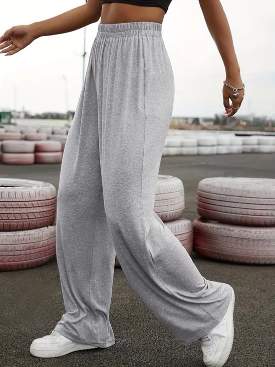 Pantalons Femmes Décontracté Plain Printemps / Automne Naturel à Haute Élasticité Jersey Pantalons à Jambe Large Long Régulier