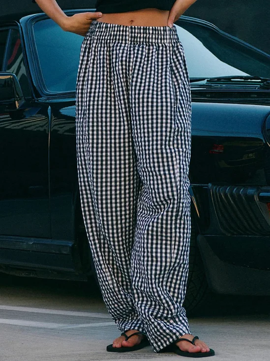 Pantalons Femmes Décontracté Printemps / Automne Plaid Tricoté Quotidien Taille Élastique Standard Long Droit