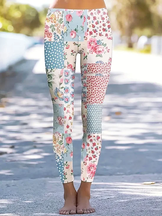 Pantalons De Yoga Décontracté Floral Toutes Les Saisons Léger Aucune élasticité Quotidien Jersey Pantalon coupe slim Long pour Femmes