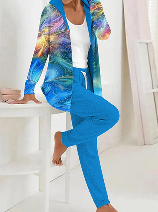 Deux Pièces Ensembles Femmes Décontracté Abstrait Printemps / Automne Sweat-shirt à Capuche Naturel Ample Manches Longues Régulier T.-N.-L.