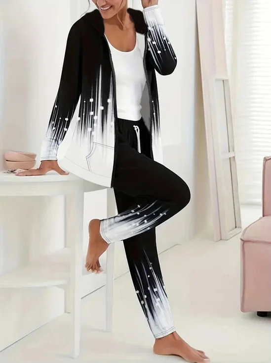 Deux Pièces Ensembles Géométrique Décontracté Printemps / Automne Sweat-shirt à Capuche Naturel Quotidien Manches Longues Top Avec Pantalons Droit pour Femmes