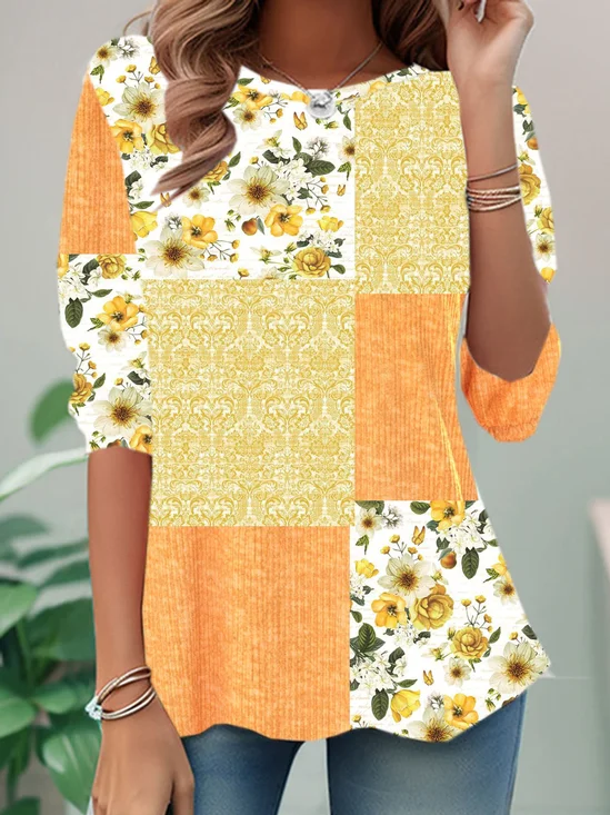 T-shirts Décontracté Printemps / Automne Marguerite Quotidien Ample Jersey Régulier Droit Régulier pour Femmes