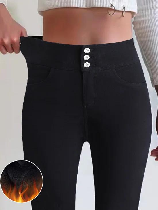 Pantalons De Yoga Décontracté Plain Hiver Naturel à Haute Élasticité Quotidien Serré Legging Boucle pour Femmes