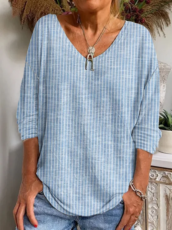 T-shirts Rayé Décontracté Printemps / Automne Imprimé Léger Aucune élasticité Ample Jersey Manches Longues pour Femmes