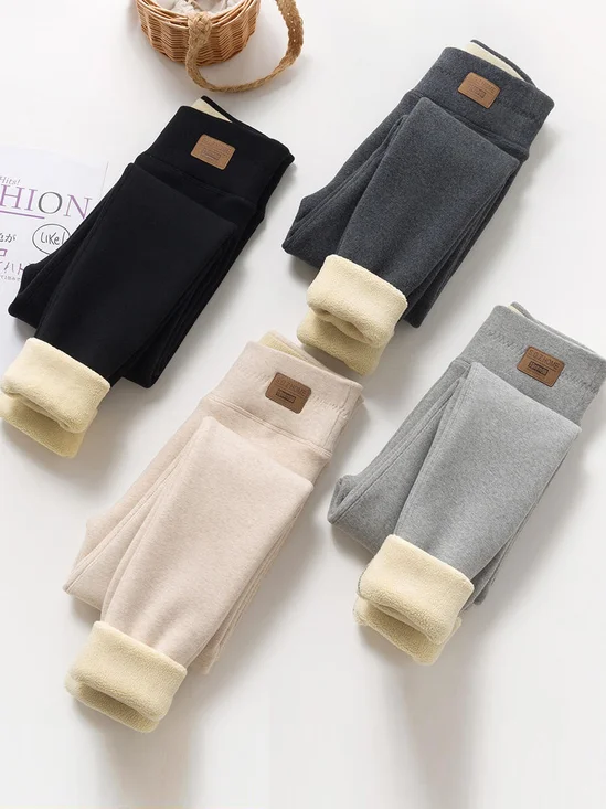 Pantalons De Yoga Décontracté Plain Hiver Naturel à Haute Élasticité Serré Droit en Toison en Toison pour Femmes