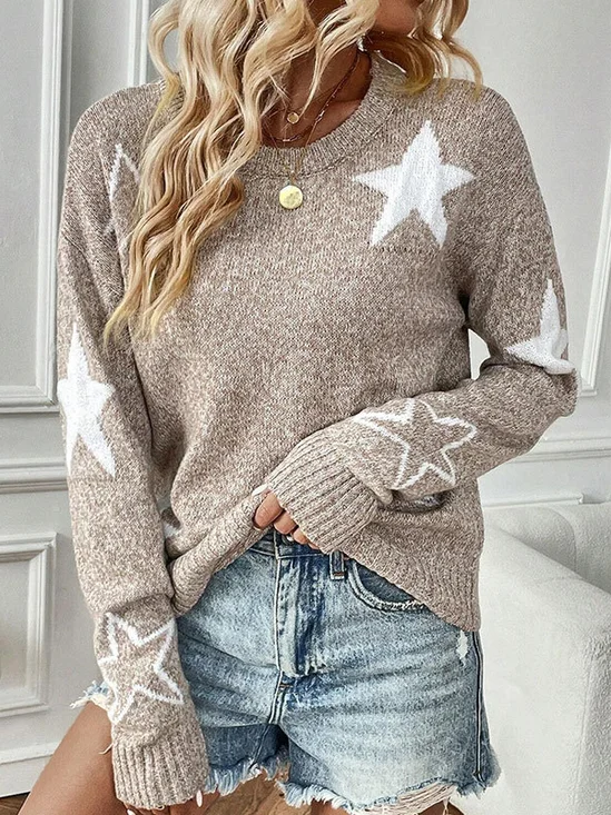 Pulls Femmes Décontracté Printemps / Automne Motif d'Étoile Naturel Quotidien Ample Fil/fil de laine Droit Régulier
