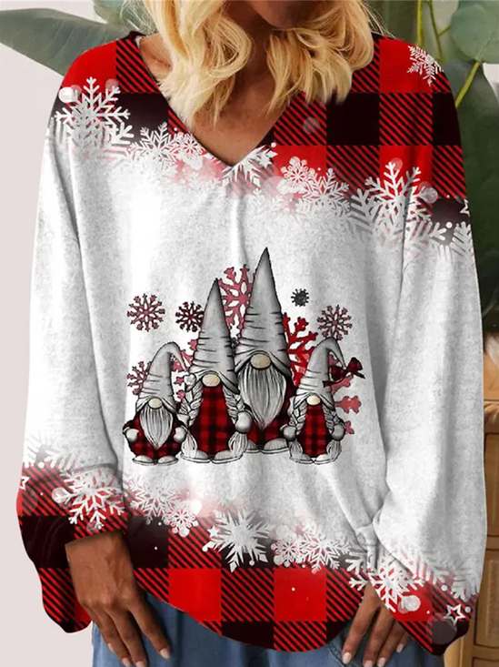 T-shirts Décontracté Printemps / Automne Bonhomme de Neige de Noël Col V Léger Aucune élasticité Jersey Standard Régulier pour Femmes