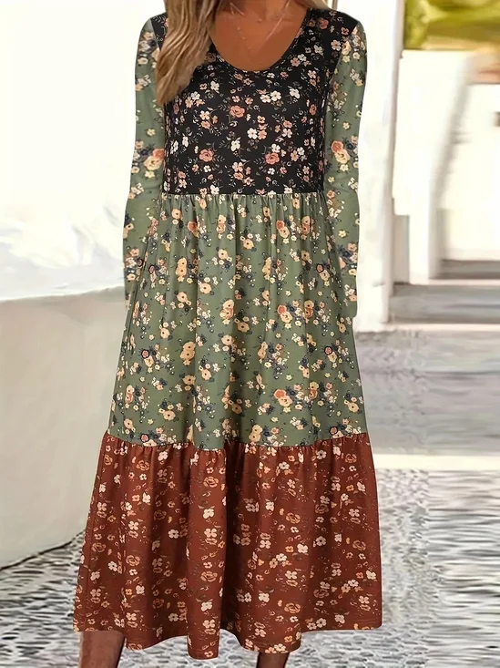 Robes Décontracté Floral Printemps / Automne Micro-élasticité Quotidien Coupe Régulière Dentelle Col Rond Droit pour Femmes