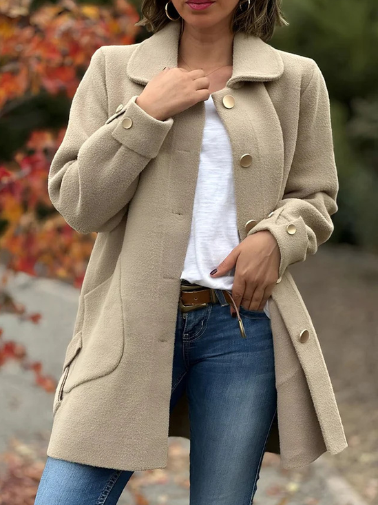Blousons Femmes Décontracté Plain Automne Naturel Micro-élasticité Manches Longues Col Châle Régulier Droit