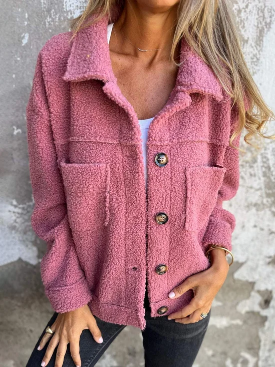 Caniche Blousons Femmes Décontracté Plain Hiver Aucune élasticité Ample Col Châle Tissu pelucheux/polaire granuleux Chemise Blouson Droit
