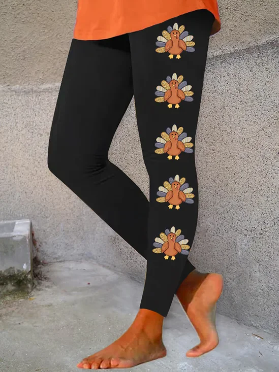 Pantalons De Yoga Décontracté Toutes Les Saisons Turquie Naturel Serré Jersey Jour de Thanksgiving Droit Élasticité moyenne pour Femmes