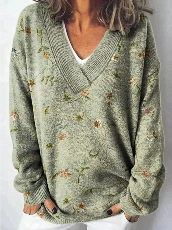 Pulls Femmes Décontracté Floral Printemps / Automne Manches Longues Fil/fil de laine Régulier Droit Régulier Élasticité moyenne