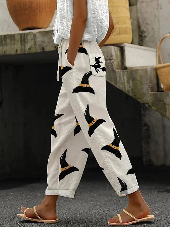 Pantalons Décontracté Printemps / Automne Toussaint Naturel Quotidien Ample Coton Et Lin Droit Régulier pour Femmes